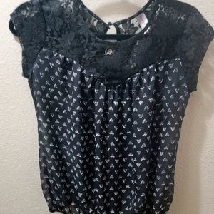 No Boundaries Black Sheer top Heart design size Medium